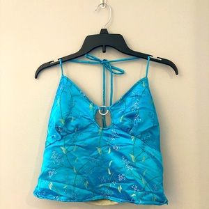 Turquoise, silky, crop top, size large